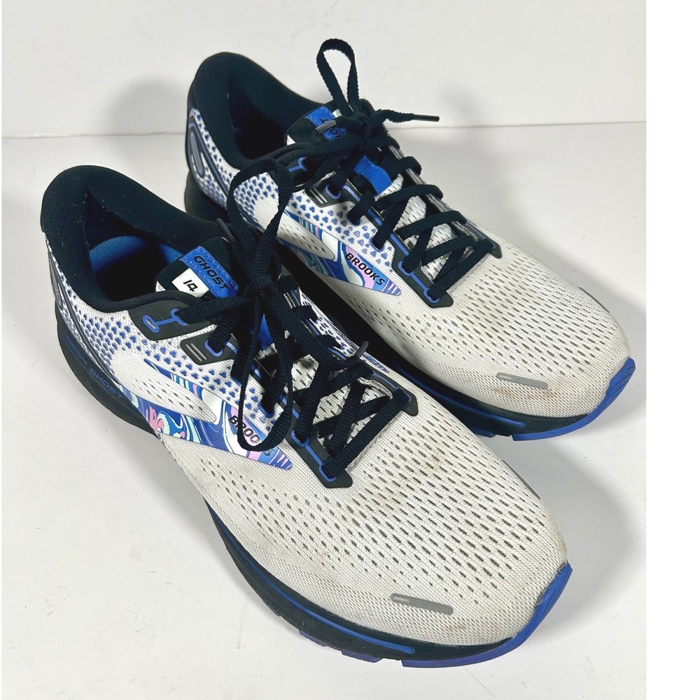Brooks Ghost 14 Mens Running Shoes Sneaker White Blue Pink Watercolor Size 10.5D